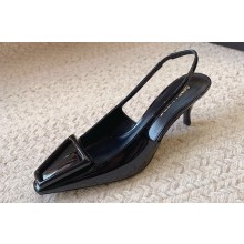 Saint Laurent Heel 6.5cm avenue slingback pumps in patent leather Black 2024