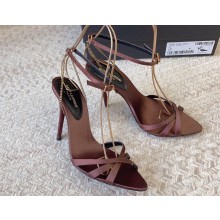 Saint Laurent Heel 10.5cm melody sandals in crepe satin 731561 Coffee 2024