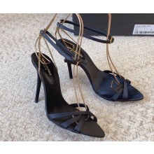 Saint Laurent Heel 10.5cm melody sandals in crepe satin 731561 Black 2024