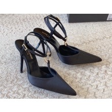 Saint Laurent Heel 11cm Luna Slingback Pumps In Crepe Satin Black 2024