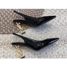 Saint Laurent Heel 8.5cm Opyum slingback Pumps in patent leather Black/Gold
