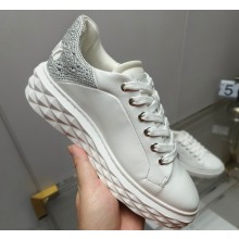 Jimmy Choo Diamond Maxi/F Leather Trainers Sneakers White/Crystals with Platform Sole 2024