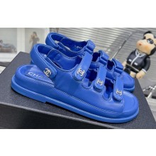 Chanel Crystal CC Logo Beach Sandals Blue 2024