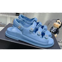 Chanel Crystal CC Logo Beach Sandals Denim Blue 2024