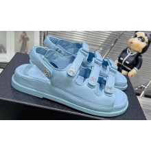 Chanel Crystal CC Logo Beach Sandals Sky Blue 2024