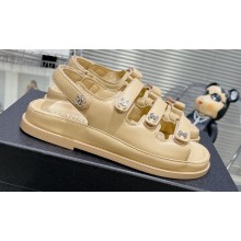 Chanel Crystal CC Logo Beach Sandals Beige 2024