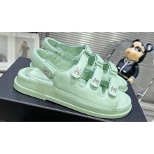 Chanel Crystal CC Logo Beach Sandals Green 2024