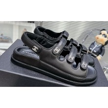 Chanel Crystal CC Logo Beach Sandals Black 2024