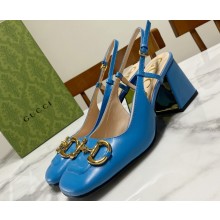 Gucci Heel 2.5cm/5.5cm/7.5cm slingbacks with Horsebit in leather Blue