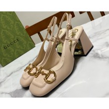 Gucci Heel 2.5cm/5.5cm/7.5cm slingbacks with Horsebit in leather Beige