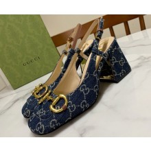 Gucci Heel 2.5cm/5.5cm/7.5cm slingbacks with Horsebit in Denim Blue