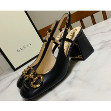 Gucci Heel 2.5cm/5.5cm/7.5cm slingbacks with Horsebit in leather Black