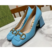 Gucci Heel 2.5cm/5.5cm/7.5cm pumps with Horsebit in leather Sky Blue