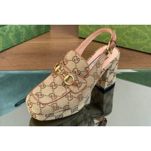 Gucci Heel 8.5cm Platform 2.5cm Horsebit mules 776916 GG canvas Beige 2024