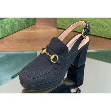 Gucci Heel 8.5cm Platform 2.5cm Horsebit mules 776916 GG canvas Black 2024