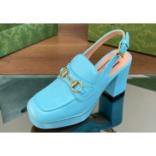 Gucci Heel 8.5cm Platform 2.5cm Horsebit mules 771566 leather Blue 2024