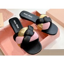 Miu Miu Braided Padded Leather Slides Black/Pink/Gold 2024