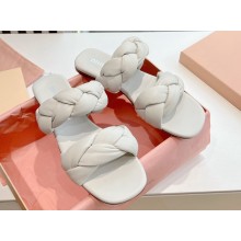 Miu Miu Braided Padded Leather Two-Band Slides White 2024