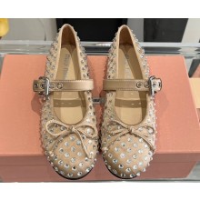 Miu Miu Satin ballerinas with buckle and bow Beige/Crystal 2024