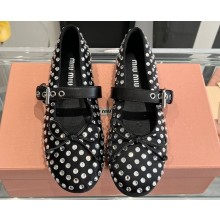Miu Miu Satin ballerinas with buckle and bow Black/Crystal 2024
