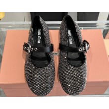 Miu Miu Satin ballerinas with buckle Black/Crystal 2024