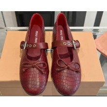 Miu Miu Leather ballerinas with buckle and bow 5F210E Pattern Print Dark Red 2024