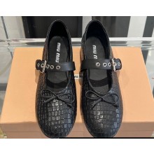 Miu Miu Leather ballerinas with buckle and bow 5F210E Pattern Print Black 2024