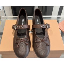 Miu Miu Leather ballerinas with buckle and bow 5F210E Pattern Print Coffee 2024