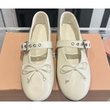 Miu Miu Leather ballerinas with buckle and bow 5F210E White 2024