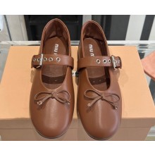Miu Miu Leather ballerinas with buckle and bow 5F210E Brown 2024
