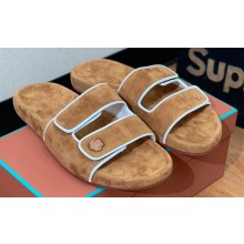 Loro Piana Waikiki Suede Double-Grip Men's Slide Sandals Brown 2024