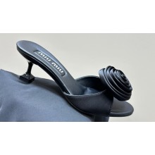 Miu Miu Heel 6.5cm Satin slides with Rose 5XX627 Black 2024