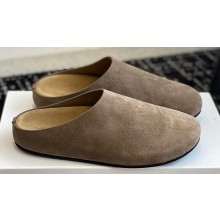 The Row Hugo Slides in Suede Beige 2024