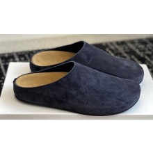 The Row Hugo Slides in Suede Blue 2024