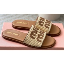 Miu Miu Raffia-effect woven fabric slides 5XX644 Beige 2024