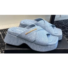 Alexander Wang Heel 5cm Float Criss-Cross Platform Sandals Denim Blue 2024