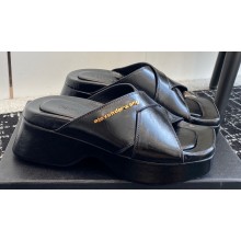 Alexander Wang Heel 5cm Float Criss-Cross Platform Sandals crackle patent calf leather Black 2024