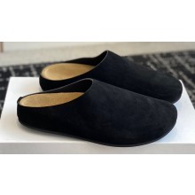 The Row Hugo Slides in Suede Black 2024