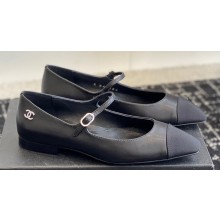 Chanel Crystal CC Logo Lambskin & Grosgrain Mary Janes Black 2024