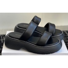 The Row Heel 5.5cm Two-band Slides in Leather Black 2024