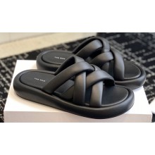The Row Padded Woven Slides in Leather Black 2024