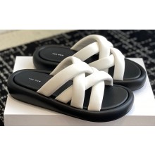 The Row Padded Woven Slides in Leather White 2024