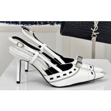 Dior Heel 8.5cm Gambler Dice Slingback Pumps in Patent Calfskin White 2024