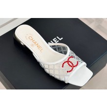 Chanel Crystal Quilting and CC Logo PVC Mules White 2024