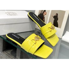 Versace Medusa Buckle Leather Flat Sandals in patent leather Yellow 2024
