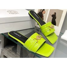 Versace Medusa Buckle Leather Flat Sandals in patent leather Light Green 2024