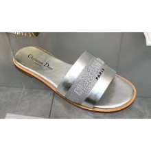 Dior Dway Slides in Silver Calfskin and Embroidered Cotton 2024