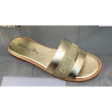 Dior Dway Slides in Gold Calfskin and Embroidered Cotton 2024