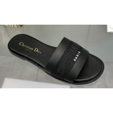 Dior Dway Slides in Black Calfskin and Embroidered Cotton 2024