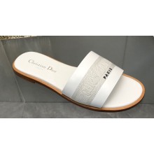 Dior Dway Slides in White Calfskin and Embroidered Cotton 2024